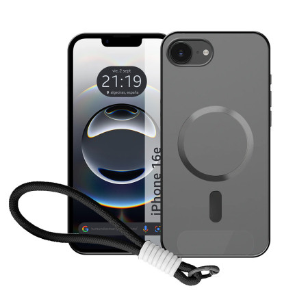 Funda Magnética para IPhone 16e (6.1) Compatible con MagSafe, Borde Negro y Correa