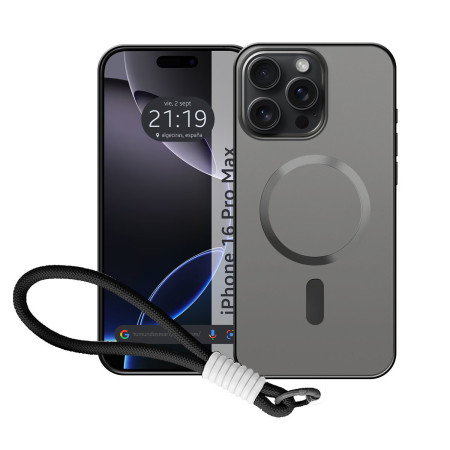 Funda Magnética para Iphone 16 Pro Max (6.9) Compatible con MagSafe, Borde Negro y Correa