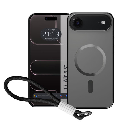 Funda Magnética para Iphone 17 Air (6.5) Compatible con MagSafe, Borde Negro y Correa
