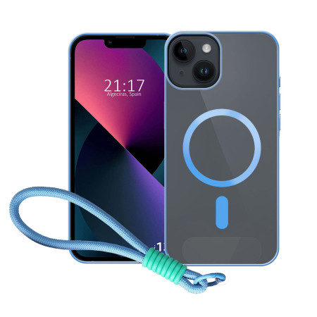Funda Magnética para Iphone 13 (6.1) Compatible con MagSafe, Borde Azul y Correa