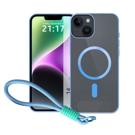 Funda Magnética para iPhone 14 (6.1) Compatible con MagSafe, Borde Azul y Correa