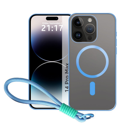 Funda Magnética para iPhone 14 Pro Max (6.7) Compatible con MagSafe, Borde Azul y Correa