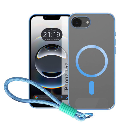 Funda Magnética para IPhone 16e (6.1) Compatible con MagSafe, Borde Azul y Correa