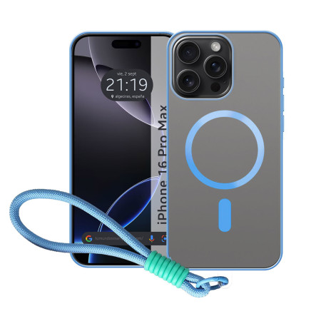 Funda Magnética para Iphone 16 Pro Max (6.9) Compatible con MagSafe, Borde Azul y Correa