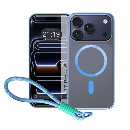 Funda Magnética para Iphone 17 Pro (6.3) Compatible con MagSafe, Borde Azul y Correa