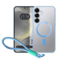 Funda Magnética para Samsung Galaxy S24 5G Compatible con MagSafe, Borde Azul y Correa
