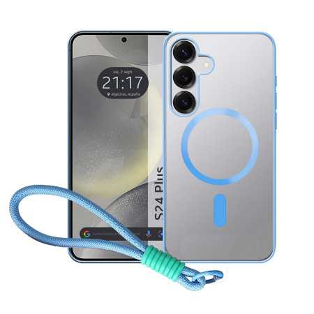 Funda Magnética para Samsung Galaxy S24+ Plus 5G Compatible con MagSafe, Borde Azul y Correa