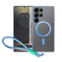 Funda Magnética para Samsung Galaxy S25 Ultra 5G Compatible con MagSafe, Borde Azul y Correa