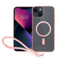 Funda Magnética para Iphone 13 (6.1) Compatible con MagSafe, Borde Rosa y Correa