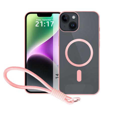 Funda Magnética para iPhone 14 (6.1) Compatible con MagSafe, Borde Rosa y Correa