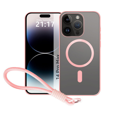 Funda Magnética para iPhone 14 Pro Max (6.7) Compatible con MagSafe, Borde Rosa y Correa