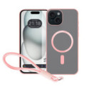Funda Magnética para Iphone 15 (6.1) Compatible con MagSafe, Borde Rosa y Correa