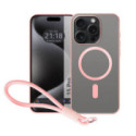 Funda Magnética para Iphone 15 Pro (6.1) Compatible con MagSafe, Borde Rosa y Correa