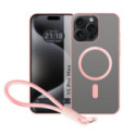 Funda Magnética para Iphone 15 Pro Max (6.7) Compatible con MagSafe, Borde Rosa y Correa
