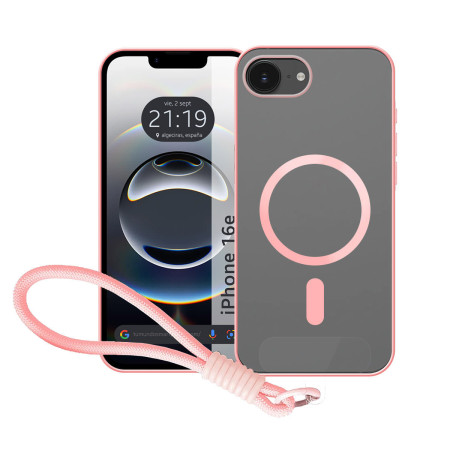 Funda Magnética para IPhone 16e (6.1) Compatible con MagSafe, Borde Rosa y Correa