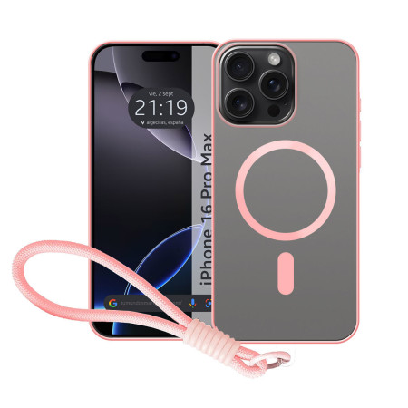 Funda Magnética para Iphone 16 Pro Max (6.9) Compatible con MagSafe, Borde Rosa y Correa
