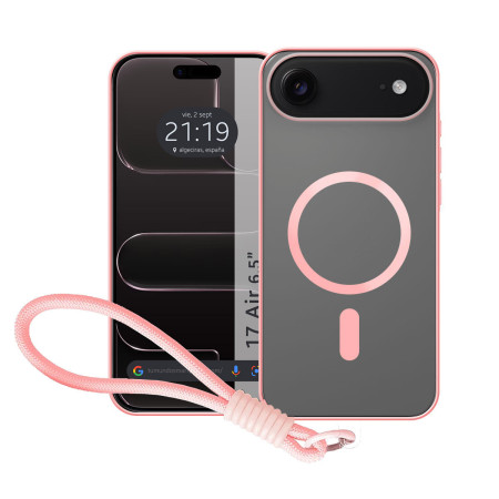 Funda Magnética para Iphone 17 Air (6.5) Compatible con MagSafe, Borde Rosa y Correa