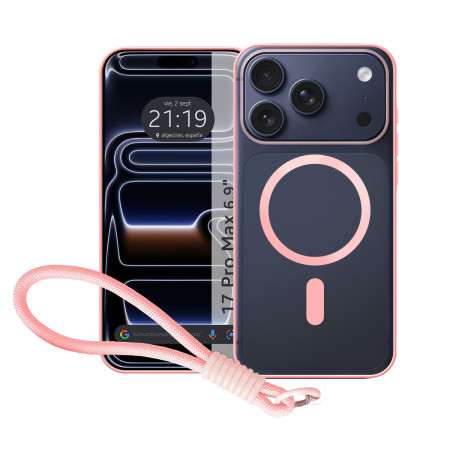 Funda Magnética para Iphone 17 Pro Max (6.9) Compatible con MagSafe, Borde Rosa y Correa