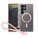 Funda Magnética para Samsung Galaxy S25 Ultra 5G Compatible con MagSafe, Borde Rosa y Correa