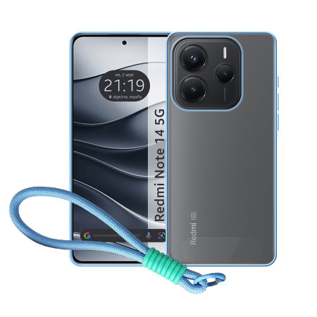 Funda para Xiaomi Redmi Note 14 4G con Borde Azul y Correa