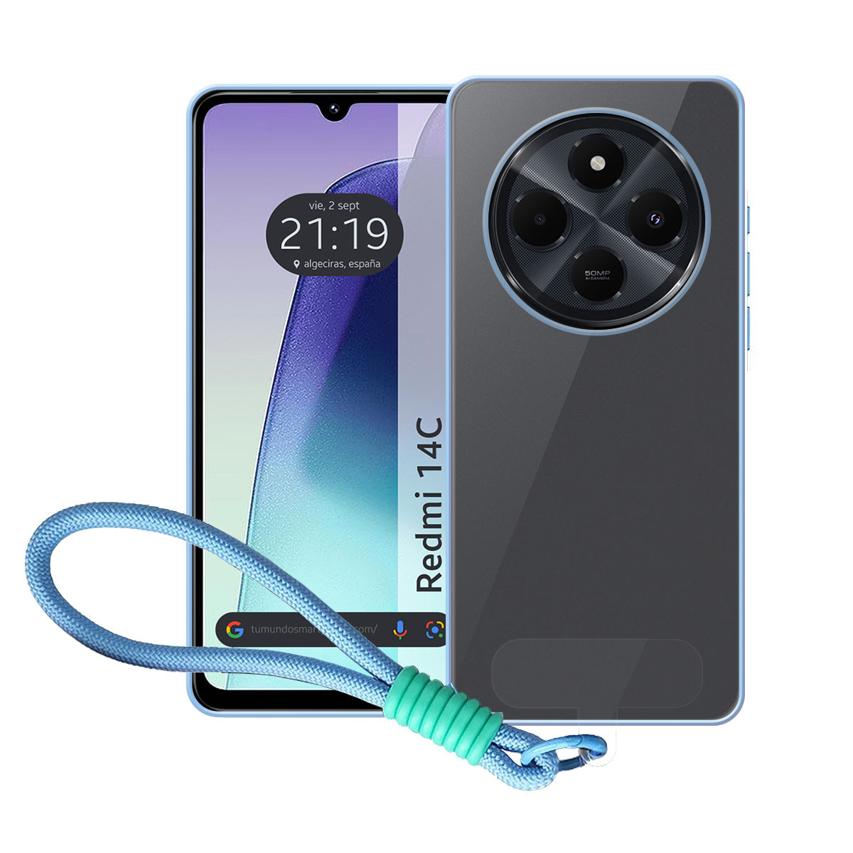 Funda para Xiaomi Poco C75 con Borde Azul y Correa