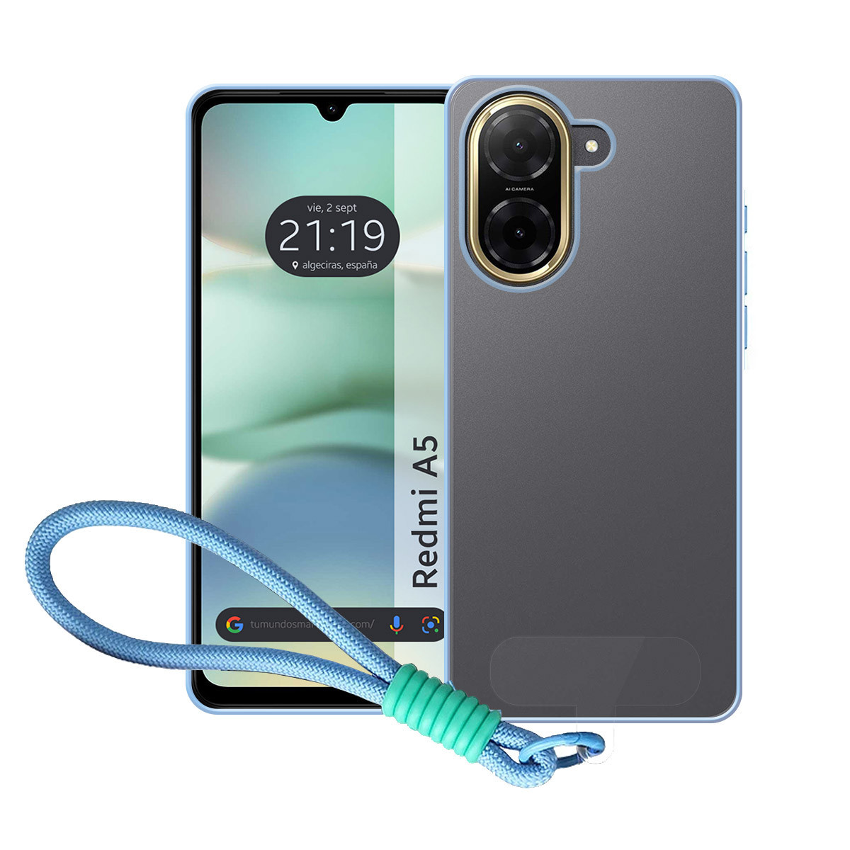 Funda para Xiaomi Redmi A5 con Borde Azul y Correa