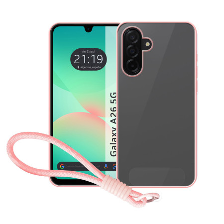 Funda para Samsung Galaxy A26 5G con Borde Rosa y Correa