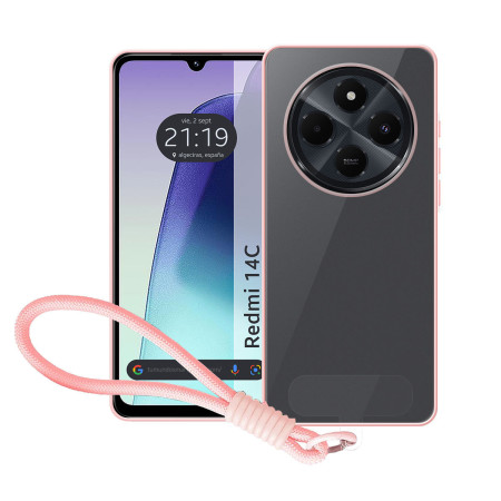 Funda para Xiaomi Redmi 14C con Borde Rosa y Correa