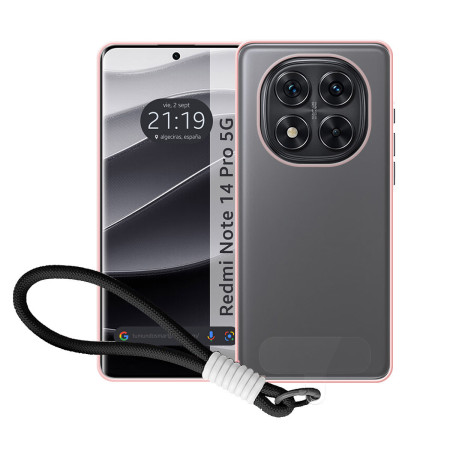 Funda para Xiaomi Redmi Note 14 Pro 5G con Borde Rosa y Correa