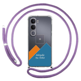 Personaliza tu Funda Colgante Transparente para Vivo Y31 5G / Y21d con Cordon Morado Dibujo Personalizada