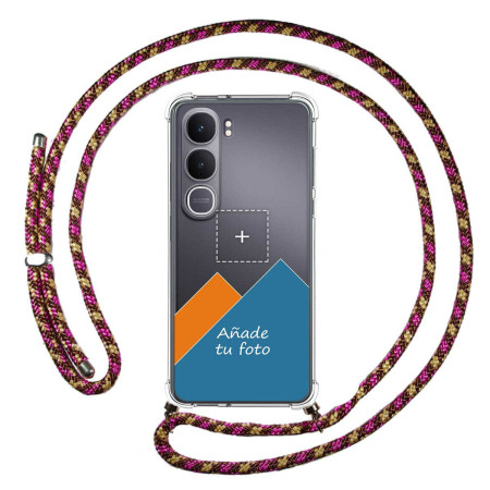 Personaliza tu Funda Colgante Transparente para Vivo Y31 5G / Y21d con Cordon Rosa / Dorado Dibujo Personalizada