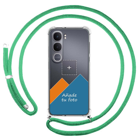 Personaliza tu Funda Colgante Transparente para Vivo Y31 5G / Y21d con Cordon Verde Agua Dibujo Personalizada