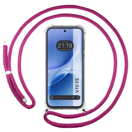 Funda Colgante Transparente para Vivo V70 FE con Cordon Rosa Fucsia