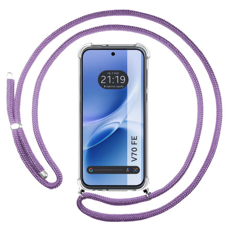Funda Colgante Transparente para Vivo V70 FE con Cordon Morado
