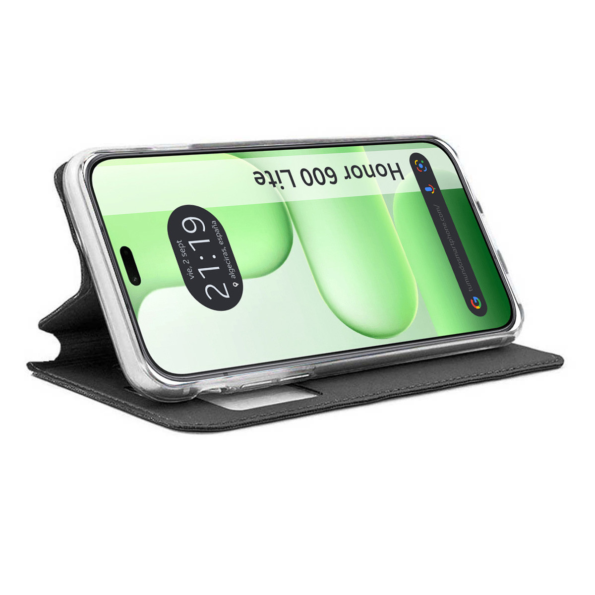 Funda Libro Soporte con Ventana para Huawei Honor 600 Lite 5G color Negra