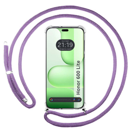 Funda Colgante Transparente para Huawei Honor 600 Lite 5G con Cordon Morado
