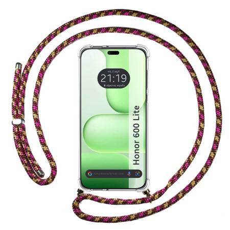 Funda Colgante Transparente para Huawei Honor 600 Lite 5G con Cordon Rosa / Dorado