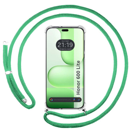 Funda Colgante Transparente para Huawei Honor 600 Lite 5G con Cordon Verde Agua