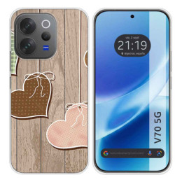 Funda Silicona para Vivo V70 5G diseño Corazones Madera...