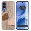 Funda Silicona para Vivo V70 FE diseño Corazones Madera Dibujos