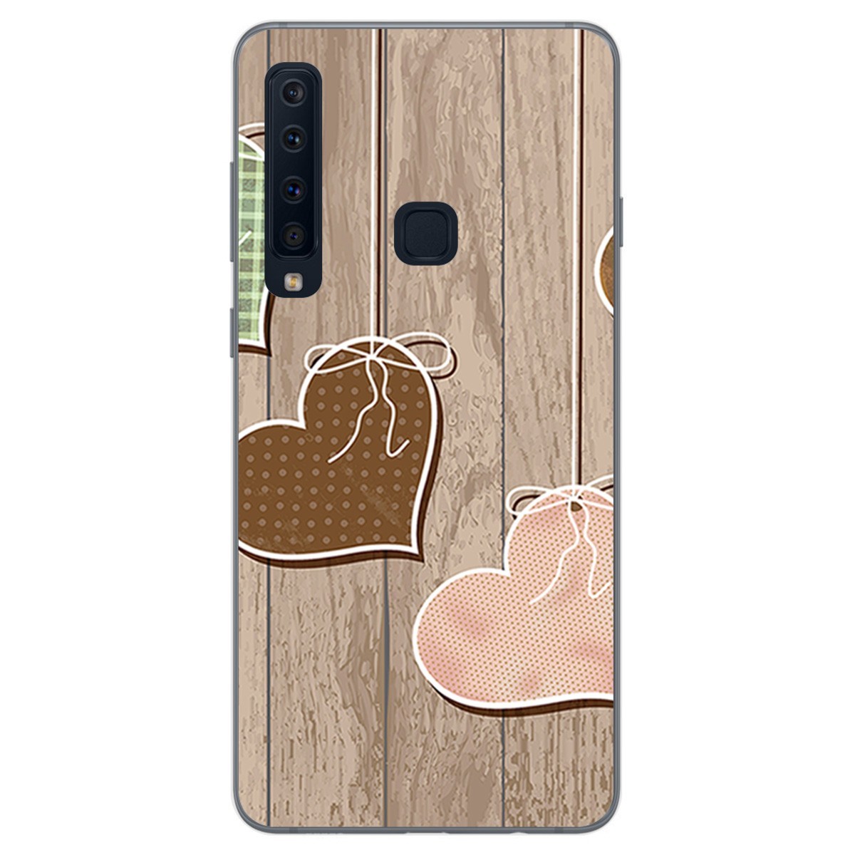 Funda Gel Tpu para Samsung Galaxy A9 (2018) Diseño Corazones Madera Dibujos