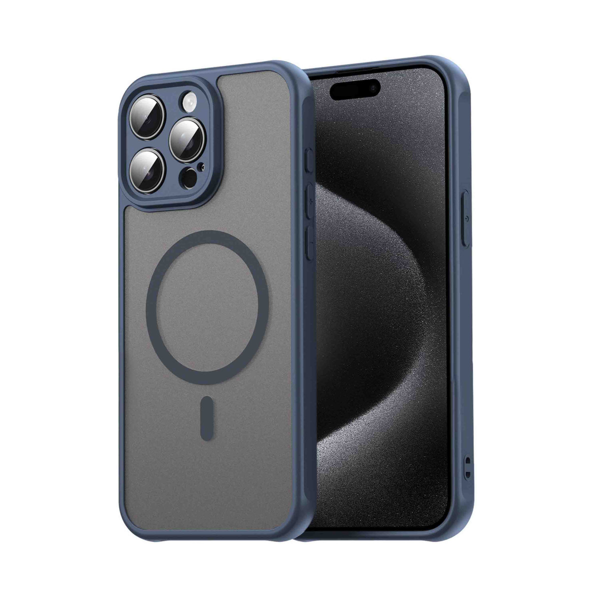 Funda magnética para Iphone 15 Pro Max (6.7) con borde Azul y protección de camara
