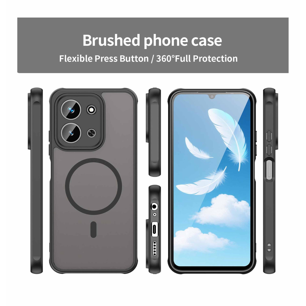 Funda magnética para Xiaomi Poco C85 con borde Negro y protección de camara