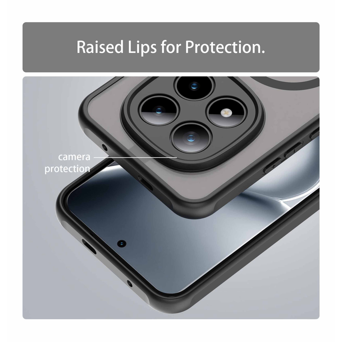 Funda magnética para Xiaomi Poco M8 5G con borde Negro y protección de camara