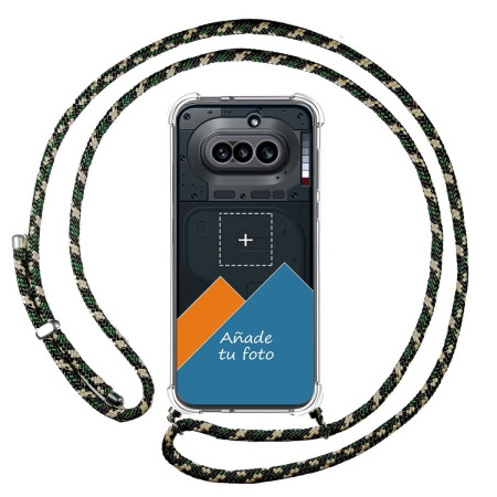 Personaliza tu Funda Colgante Transparente para Nothing Phone 4a 5G con Cordon Verde / Dorado Dibujo Personalizada