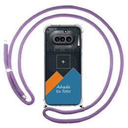 Personaliza tu Funda Colgante Transparente para Nothing Phone 4a 5G con Cordon Morado Dibujo Personalizada