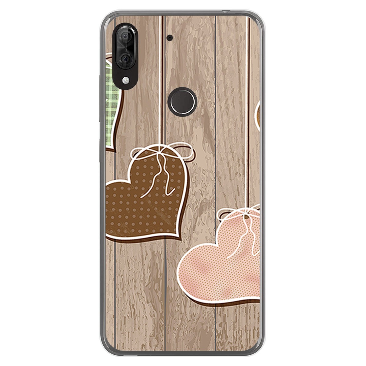 Funda Gel Tpu para Wiko View2 Plus diseño Corazones Madera Dibujos