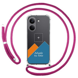 Personaliza tu Funda Colgante Transparente para Xiaomi Poco X8 Pro 5G con Cordon Rosa Fucsia Dibujo Personalizada