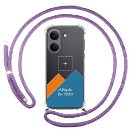 Personaliza tu Funda Colgante Transparente para Xiaomi Poco X8 Pro 5G con Cordon Morado Dibujo Personalizada