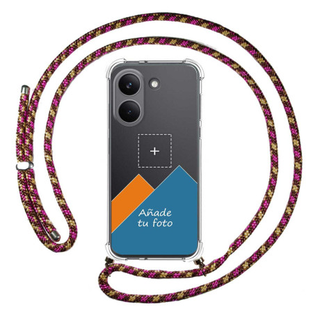 Personaliza tu Funda Colgante Transparente para Xiaomi Poco X8 Pro 5G con Cordon Rosa / Dorado Dibujo Personalizada